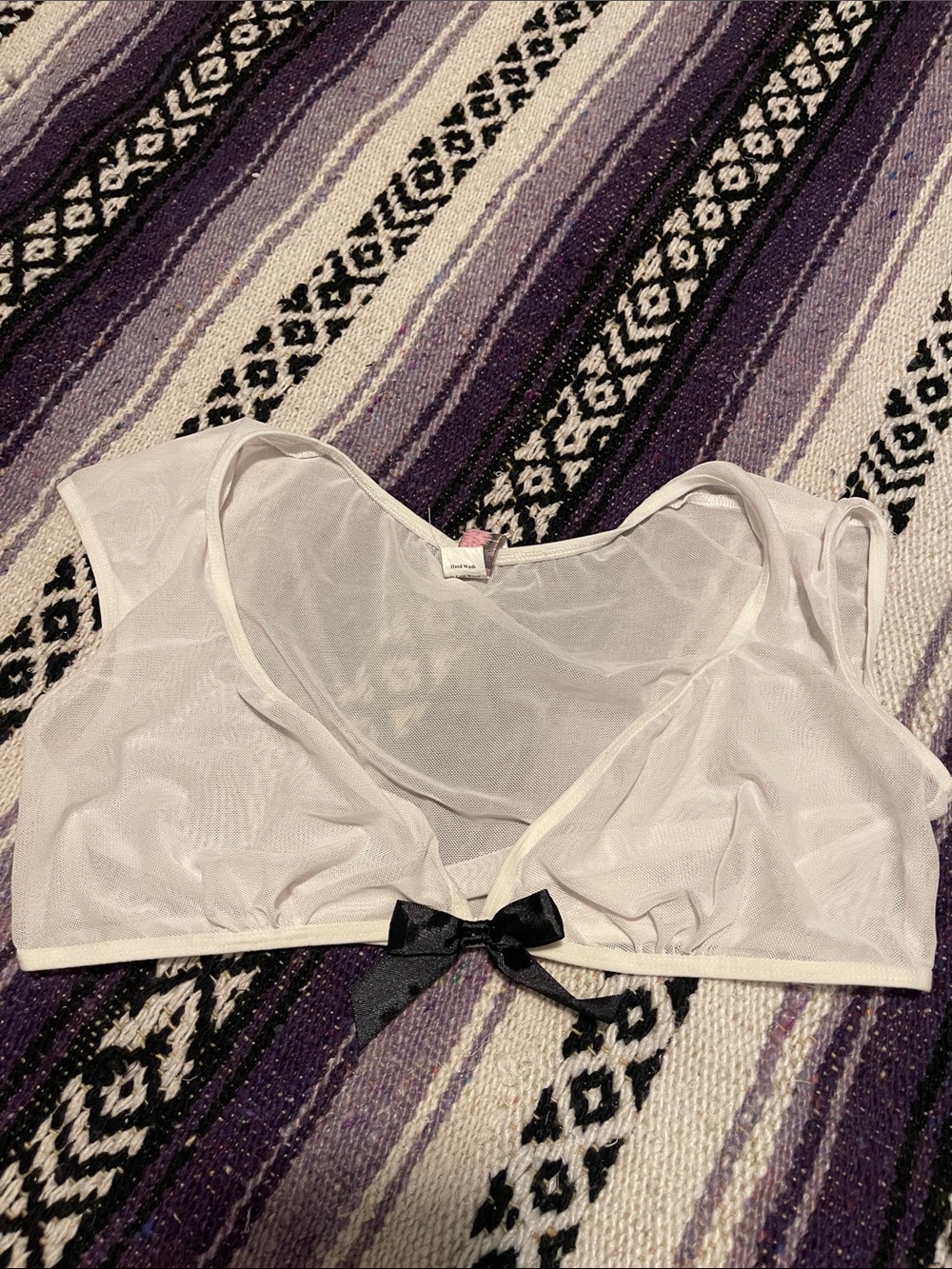 Y2K- Sheer White Mesh school girl top with Black Bow